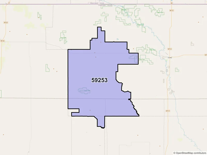 Map of ZIP Code 59253 — Peerless, MT
