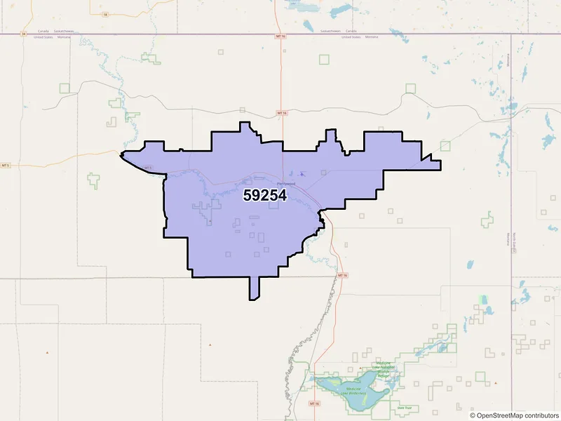 Map of ZIP Code 59254 — Plentywood, MT