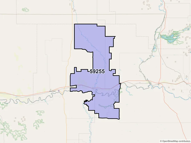 Map of ZIP Code 59255 — Poplar, MT