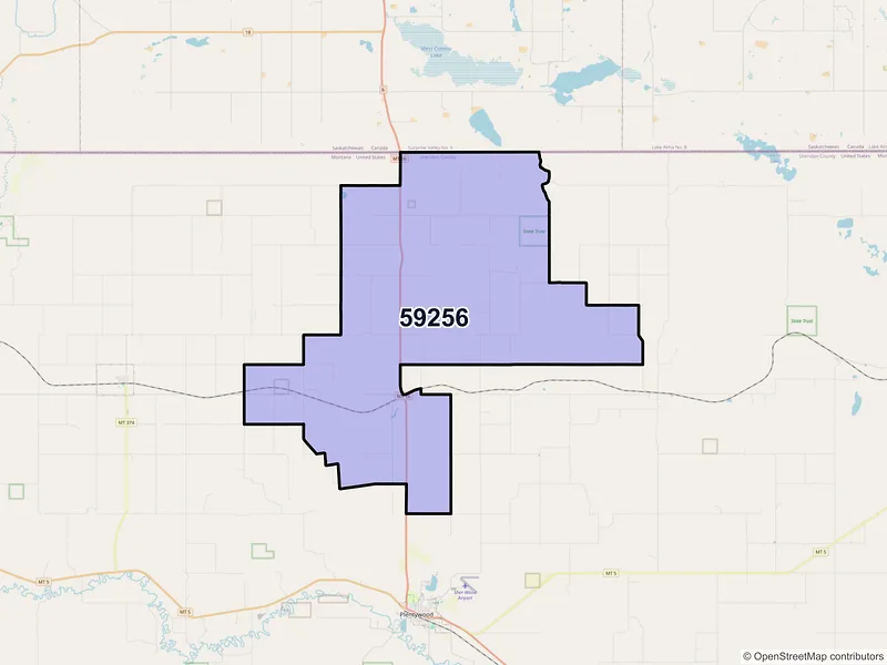 Map of Raymond, Montana and ZIP codes