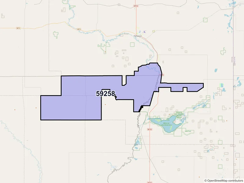 Map of ZIP Code 59258 — Reserve, MT