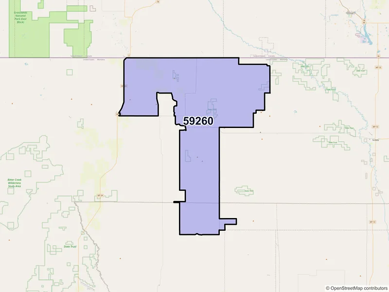 Map of Richland, Montana and ZIP codes