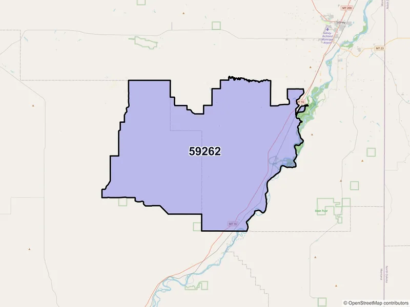 Map of ZIP Code 59262 — Savage, MT