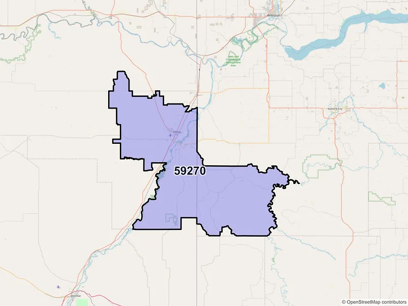 Map of Sidney, Montana and ZIP codes