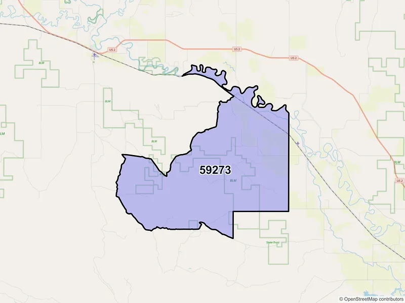 Map of ZIP Code 59273 — Vandalia, MT