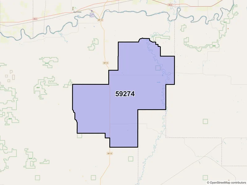 Map of ZIP Code 59274 — Vida, MT
