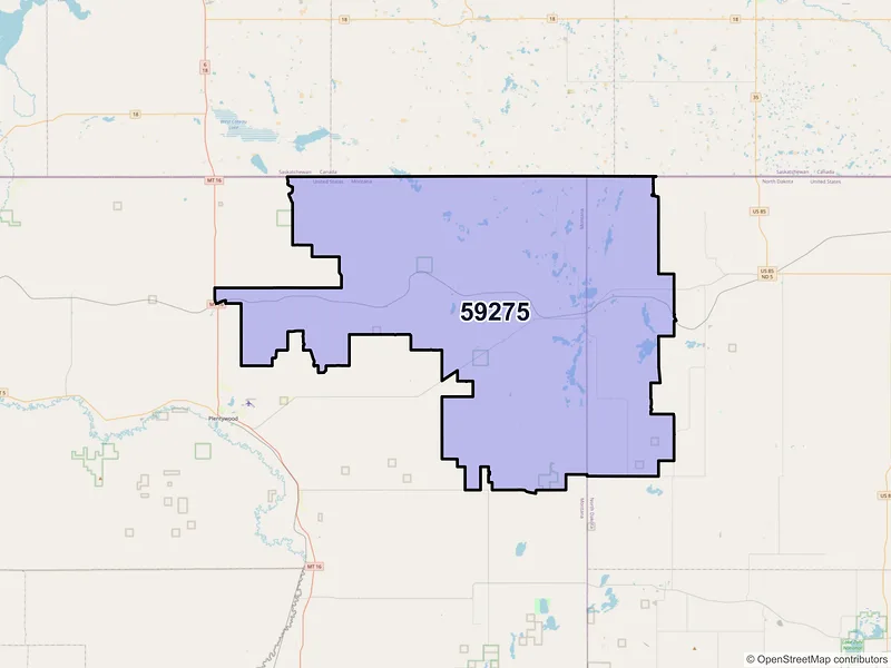 Map of Westby, Montana and ZIP codes