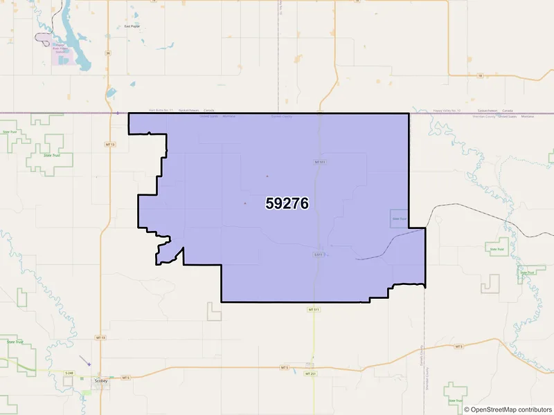 Map of ZIP Code 59276 — Whitetail, MT
