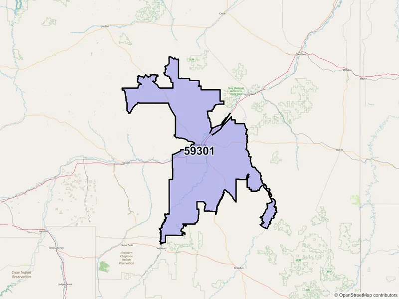 Map of ZIP Code 59301 — Miles City, MT