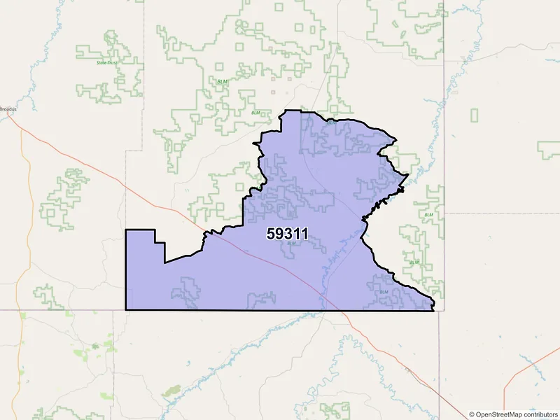 Map of Alzada, Montana and ZIP codes