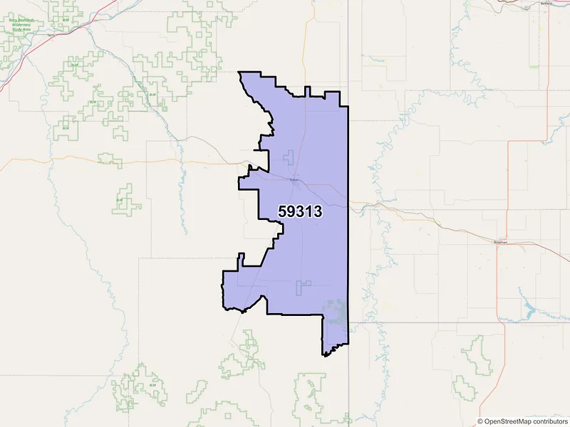 Map of ZIP Code 59313 — Baker, MT