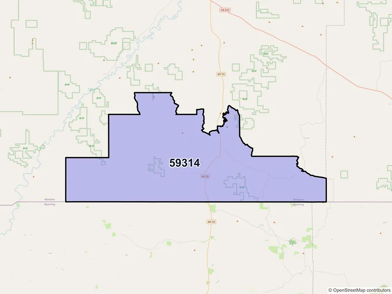 Map of Biddle, Montana and ZIP codes