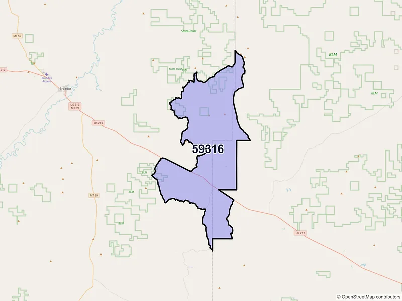 Map of ZIP Code 59316 — Boyes, MT
