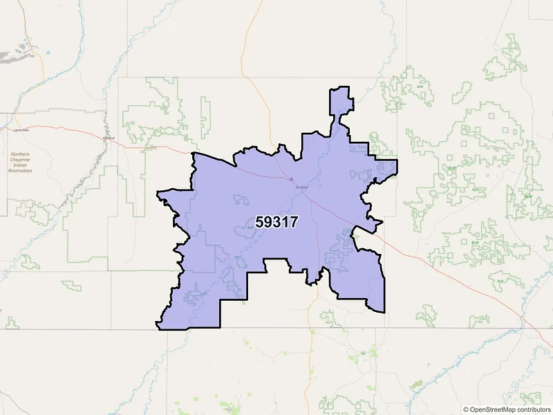 Map of ZIP Code 59317 — Broadus, MT
