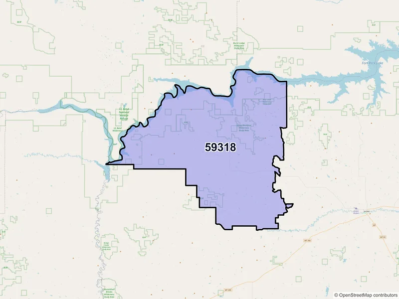 Map of ZIP Code 59318 — Brusett, MT