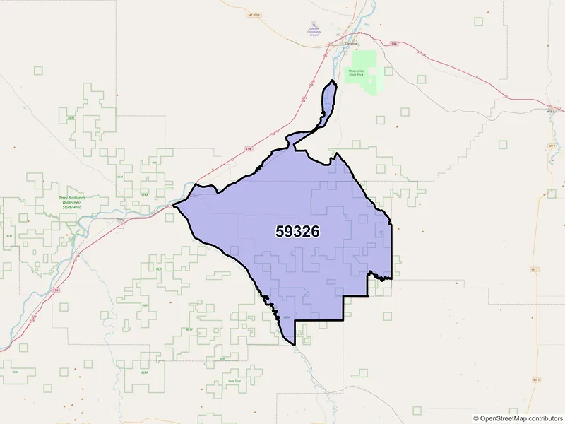Map of ZIP Code 59326 — Fallon, MT