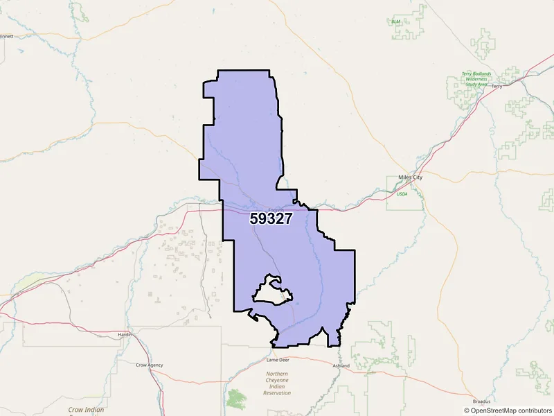 Map of ZIP Code 59327 — Forsyth, MT