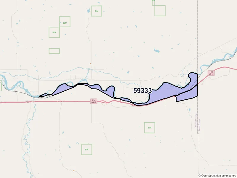 Map of ZIP Code 59333 — Hathaway, MT