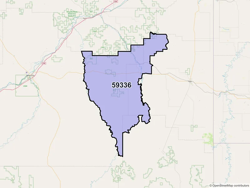 Map of ZIP Code 59336 — Ismay, MT