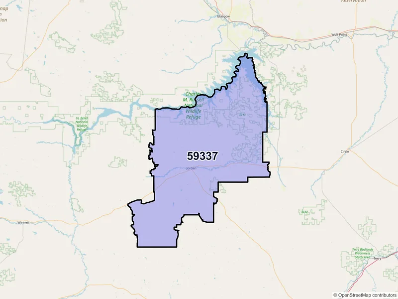 Map of ZIP Code 59337 — Jordan, MT