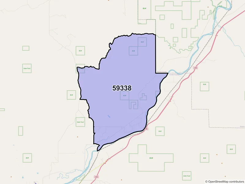 Map of ZIP Code 59338 — Kinsey, MT