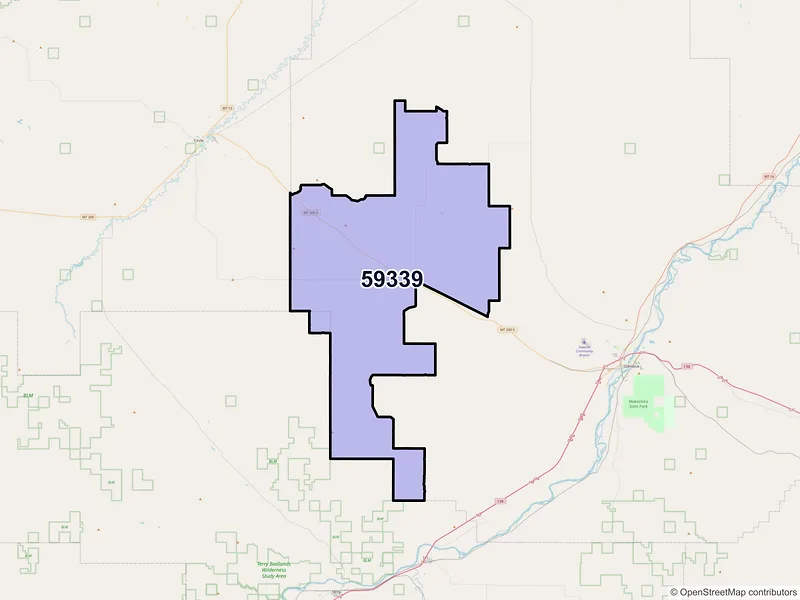 Map of ZIP Code 59339 — Lindsay, MT