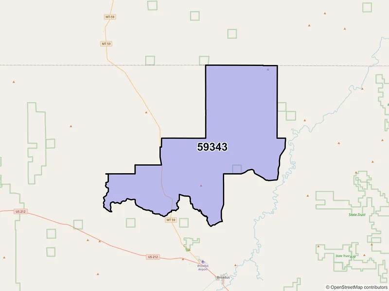 Map of ZIP Code 59343 — Olive, MT