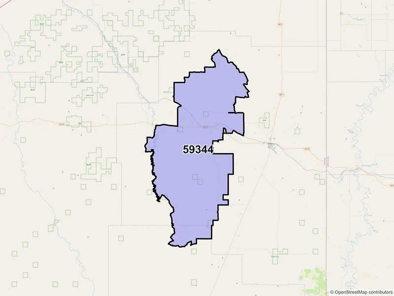 Map of ZIP Code 59344 — Plevna, MT