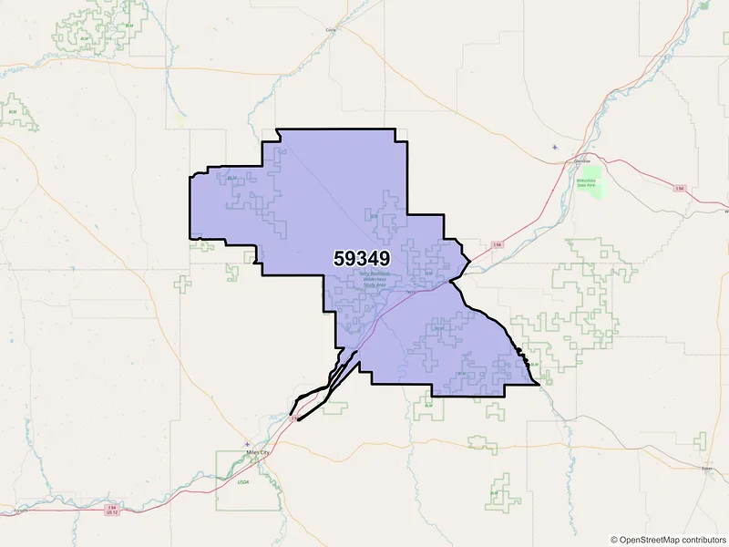 Map of ZIP Code 59349 — Terry, MT