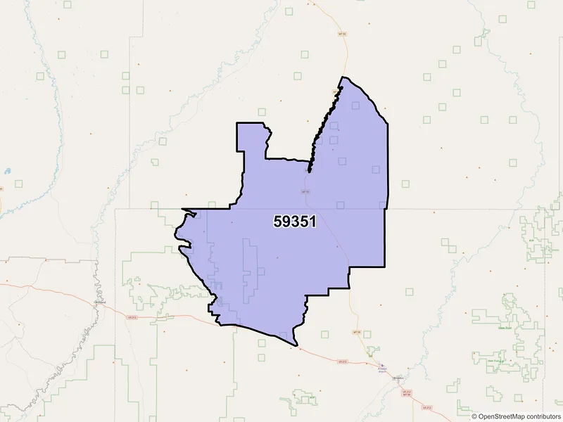 Map of ZIP Code 59351 — Volborg, MT