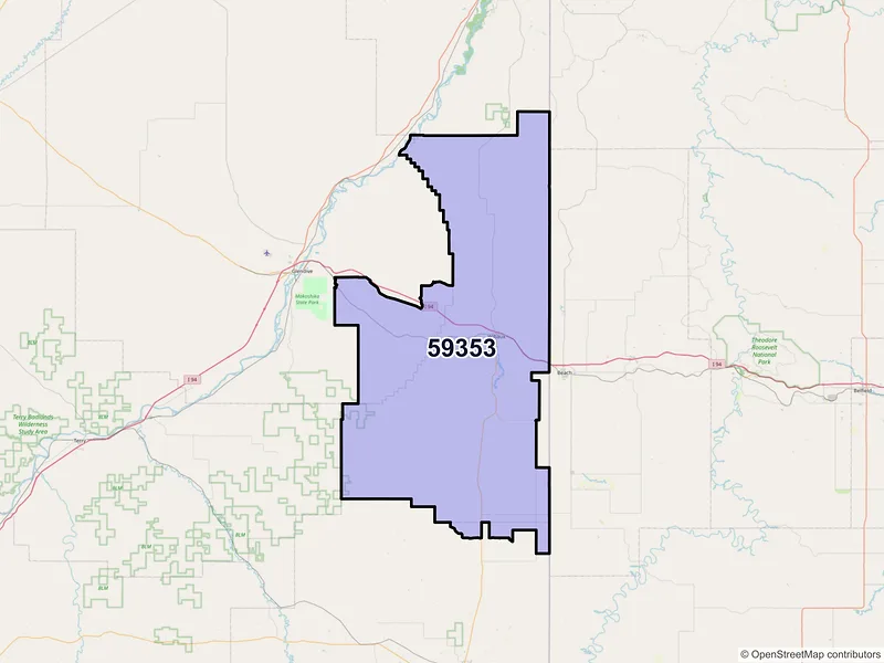 Map of ZIP Code 59353 — Wibaux, MT