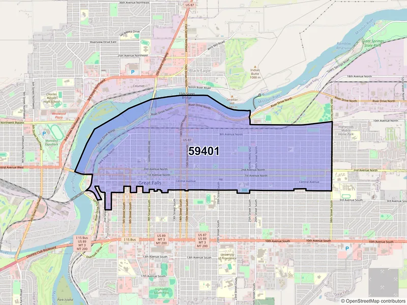 Map of ZIP Code 59401 — Great Falls, MT