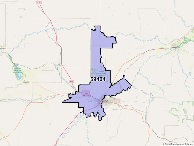Map of ZIP Code 59404 — Great Falls, MT