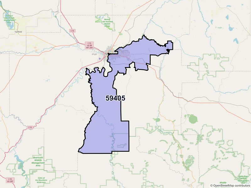 Map of ZIP Code 59405 — Great Falls, MT