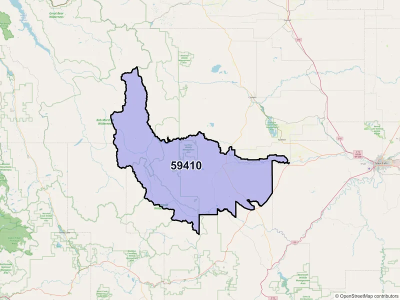 Map of Augusta, Montana and ZIP codes