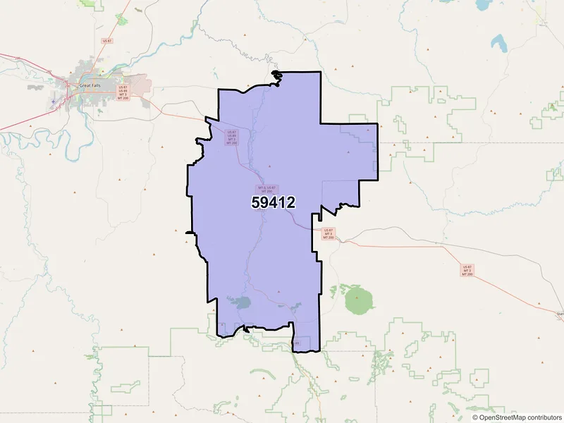 Map of ZIP Code 59412 — Belt, MT