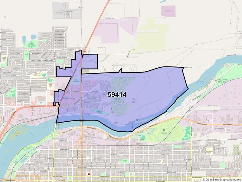 Map of ZIP Code 59414 — Black Eagle, MT