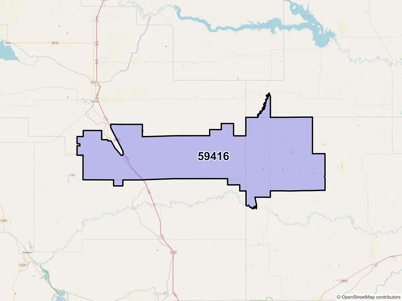 Map of ZIP Code 59416 — Brady, MT