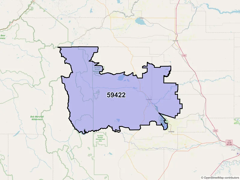 Map of ZIP Code 59422 — Choteau, MT
