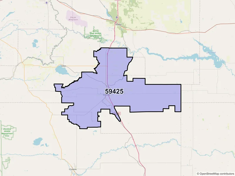 Map of ZIP Code 59425 — Conrad, MT