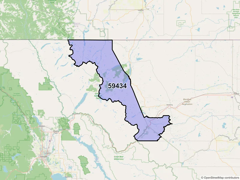 Map of East Glacier Park, Montana and ZIP codes