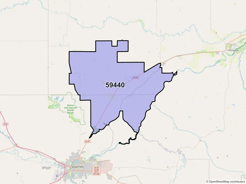 Map of ZIP Code 59440 — Floweree, MT