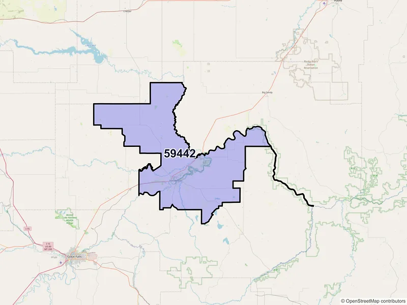 Map of ZIP Code 59442 — Fort Benton, MT