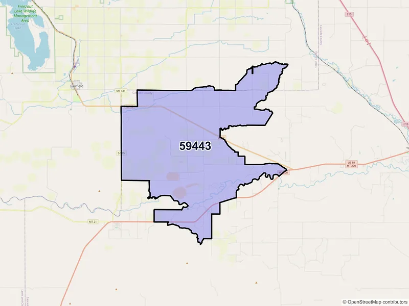 Map of ZIP Code 59443 — Fort Shaw, MT