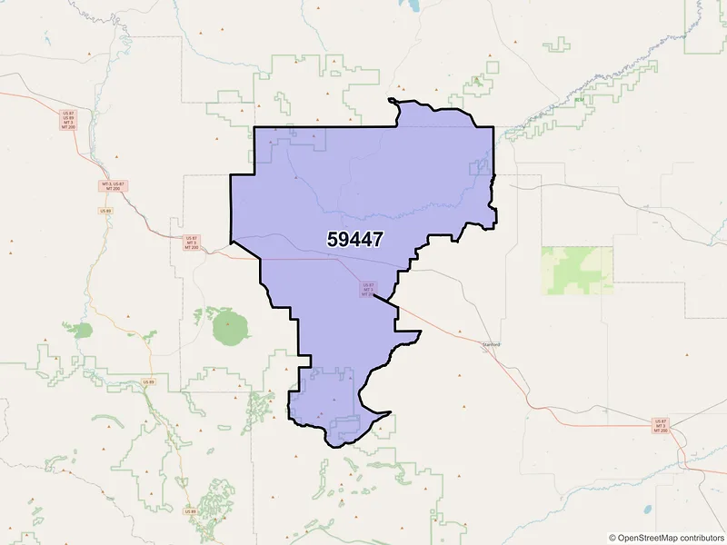 Map of ZIP Code 59447 — Geyser, MT