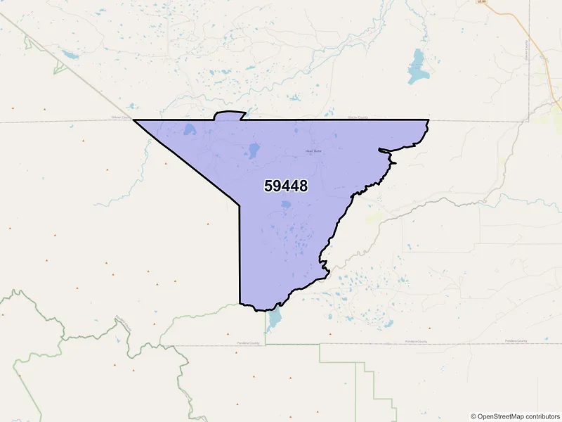 Map of Heart Butte, Montana and ZIP codes