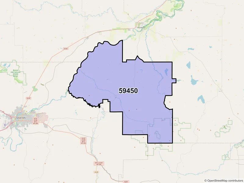 Map of Highwood, Montana and ZIP codes
