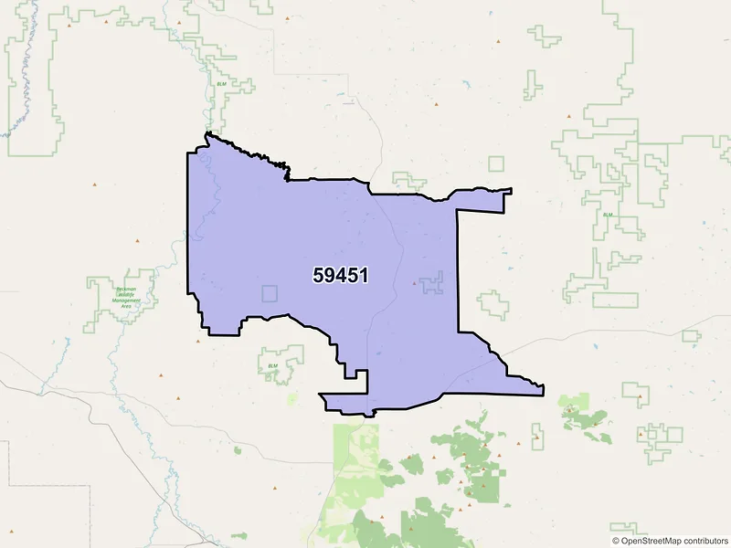 Map of ZIP Code 59451 — Hilger, MT