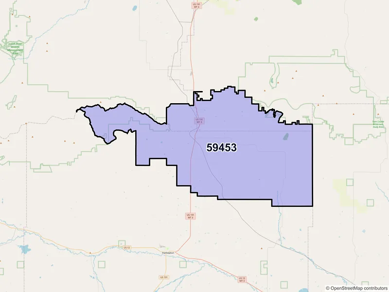 Map of ZIP Code 59453 — Judith Gap, MT