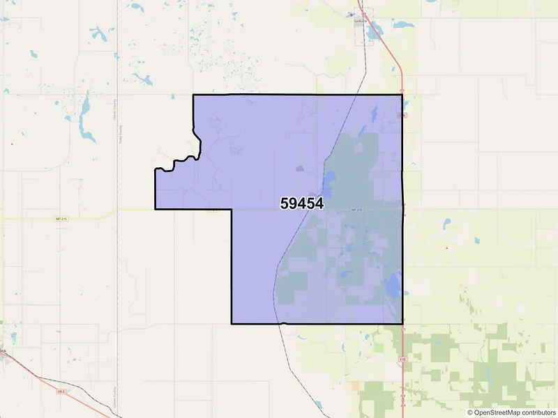 Map of ZIP Code 59454 — Kevin, MT